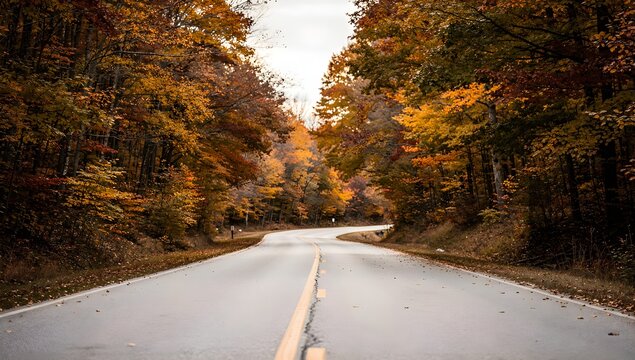 Cozy autumn forest road 4K desktop wallpaper
