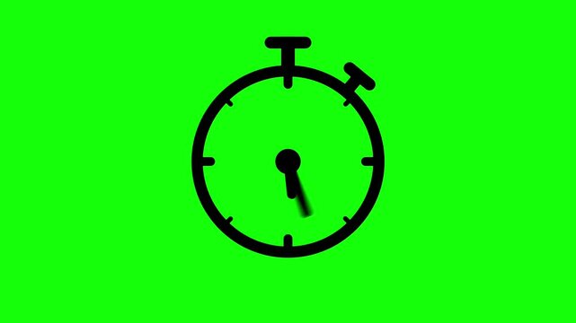Modern Stopwatch Running Time Animation with Simple Flat Outline Design on Green Screen