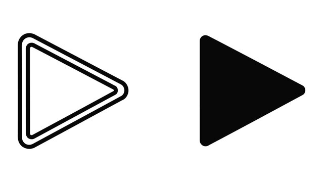 Play button triangle icons in outline and solid vector for media player interface