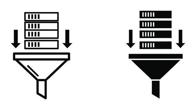Data filter icon set with downward arrows representing sorting vector graphics