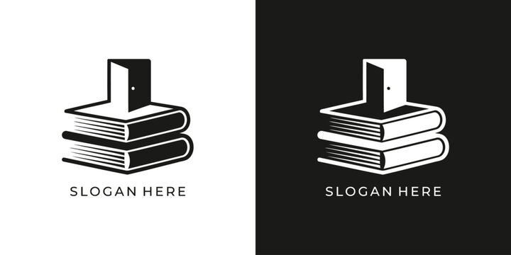 Door on books logo design representing knowledge and learning concept.