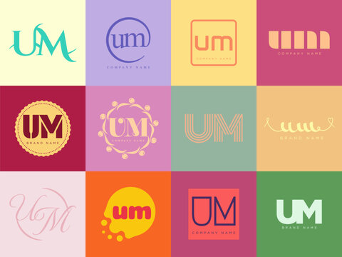 UM logo company template. Letter u and m logotype. Set different classic serif lettering and modern bold text with design elements. Initial font typography.