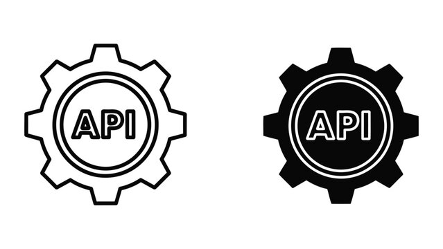 Application programming interface gear icon set isolated on transparent background for tech