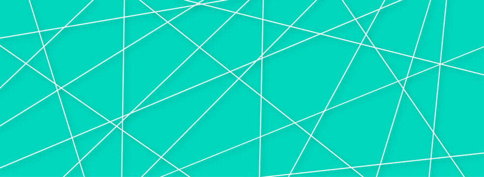 Abstract Turquoise Geometric Background with Intersecting White Lines and Minimal Linear Pattern. Creative Linear Geometric Background with White Lines on Vibrant Turquoise.