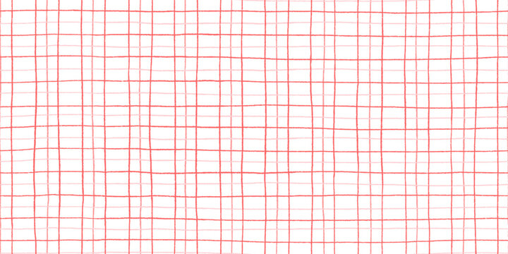 Square red line grid, crosshatch hand drawn endless pattern. Pencil thin scribble stroke. Texture for cloth. Vector vintage bg. Doodle geometric wallpaper graphic. Art textile