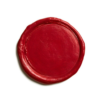 A vibrant red wax seal on a clean white background, exuding elegance and tradition.