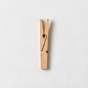 A simple wooden clothespin, showcasing its natural texture and design against a clean white background.