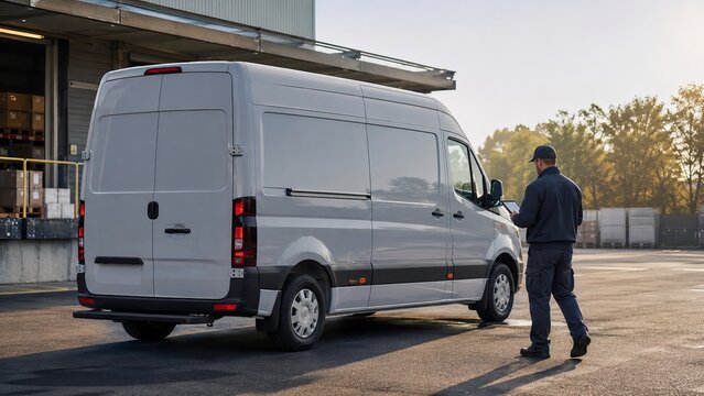 Delivery driver performing three point vehicle check before urban route