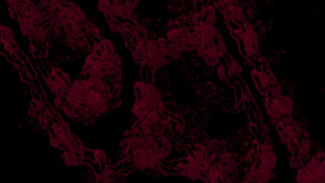 Abstract red biological cell structure motion background. Microscopic liquid blood vessel fluid flow animation. Dark crimson organic science laboratory visual.