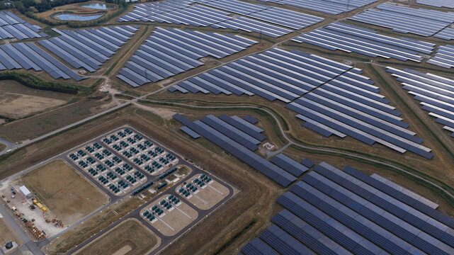 Aerial view of BESS at Solar Park in Faversham, UK