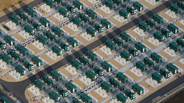Aerial view of BESS at Solar Park in Faversham, UK