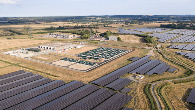 Aerial view of BESS at Solar Park in Faversham, UK