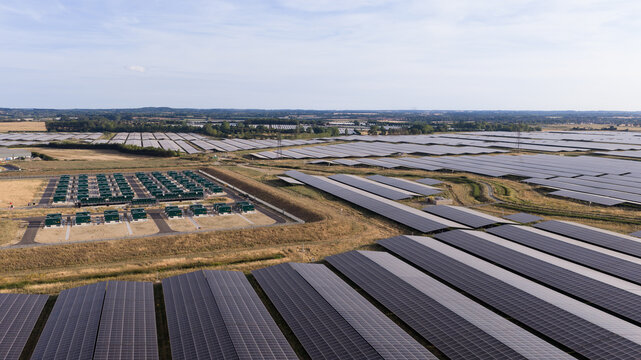 Aerial view of BESS at Solar Park in Faversham, UK