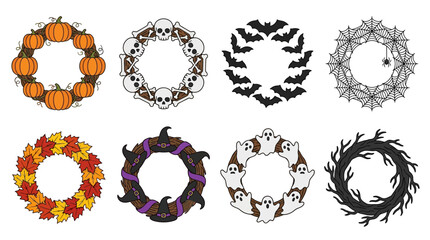 Fototapeta premium Collection of various decorative Halloween wreaths.