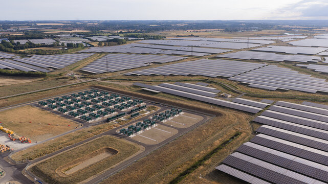 Aerial view of BESS at Solar Park in Faversham, UK
