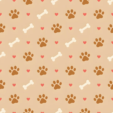 Seamless dog paw pattern background | Cute puppy bone and heart illustration | Pet shop wrapping paper design | Minimalist animal print wallpaper