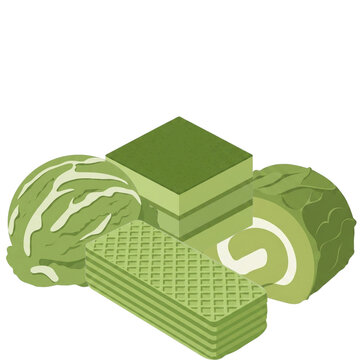 Matcha dessert on a white background 