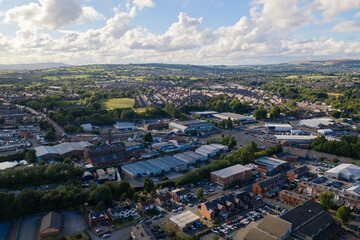 Fototapeta premium Aerial Image of Industrial Estates and Residential Suburbs in Bury