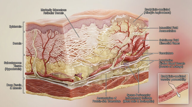 Transparent Allergic Angioedema with Deep Dermal Edema and Bradykinin-Mediated Vascular Permeability