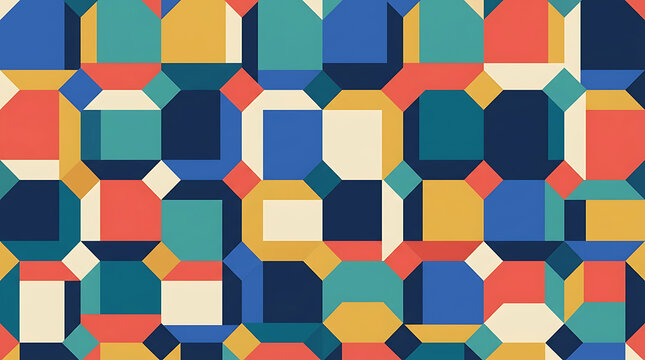 Colorful geometric pattern with squares and octagons in retro style