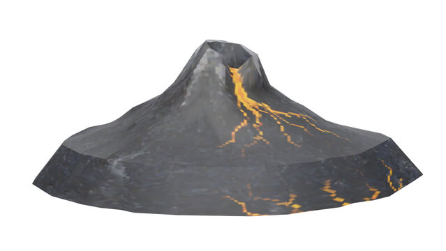 3d rendering of a volcano with lava flows on its surface