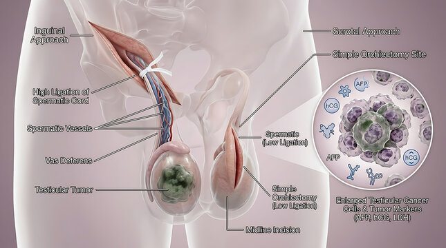 Transparent Orchiectomy with Spermatic Cord Ligation and Tumor Removal