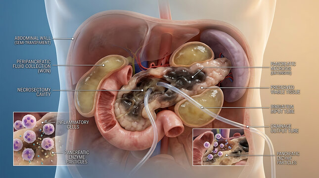 Transparent Pancreatic Necrosectomy with Necrosis Debridement and Drainage