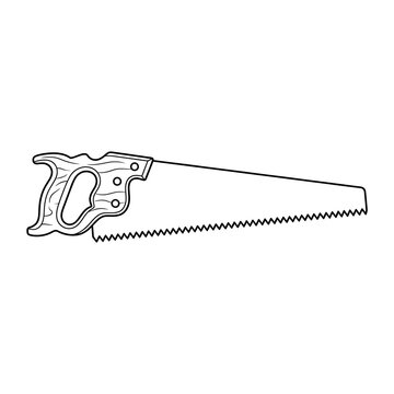 Classic Hand Saw Outline - Woodworking Tool Line Art Vector Icon