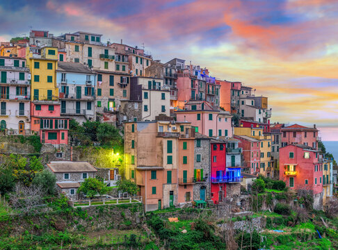 Corniglia, Italy in the Cinque Terre Region at dusk 160