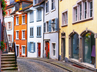 Fototapeta premium Laufenberg, Switzerland old town cobblestone streets 128