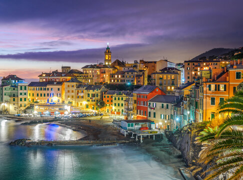 Bogliasco, Genoa, Italy quaint town on the Mediterranean Sea at twilight 83