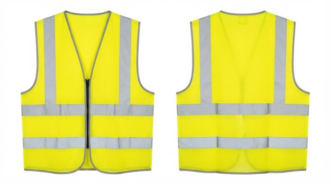 Front and back view of yellow safety reflective vest