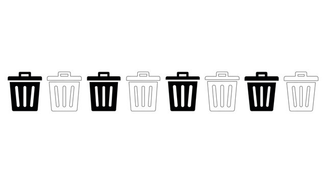 Trash can vector icon set for waste disposal and delete functions.
