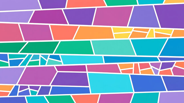Colorful mosaic pattern with various geometric rectangular shapes in bright vibrant colors