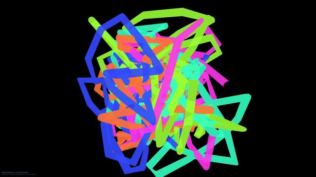 Abstract Colorful Scribble Animation on Black Background, Chaotic Lines Dance