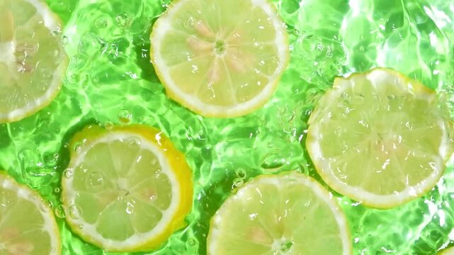 Fresh Lemon Slices Falling into Water in Slow Motion