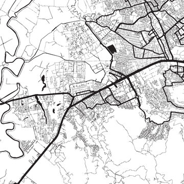 Soacha in Colombia Urban map graphic shows black road networks on a white background.