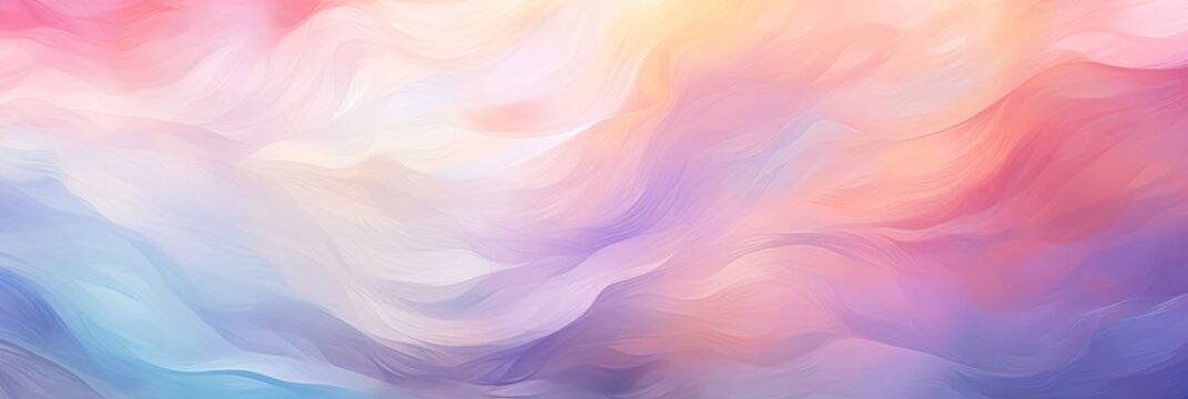 Abstract watercolor illustration featuring soft flowing waves of pastel colors blending harmoniously, creating a serene and dreamy atmosphere for artistic backgrounds and creative projects