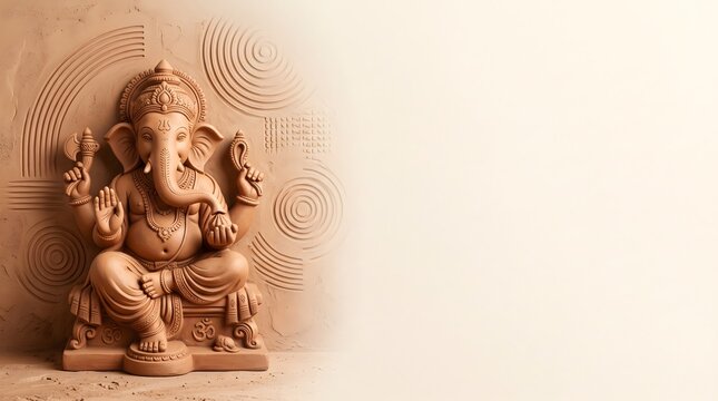 Lord ganesha clay statue for ganesh chaturthi festival religious greeting card background