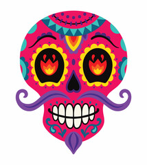 Naklejka premium Colorful Sugar Skull for Day of the Dead