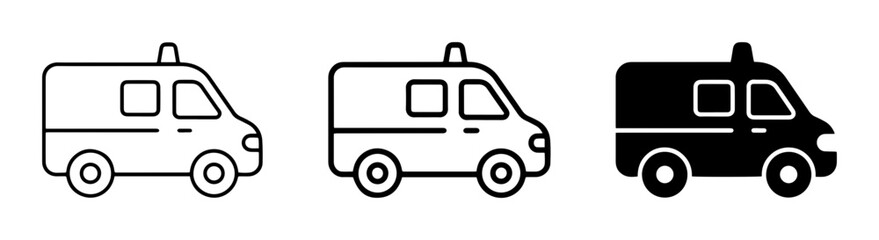 Fototapeta premium Ambulance Icons, Emergency Medical Vehicle Vector Set, Healthcare Transport Graphics