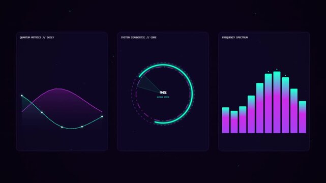 Futuristic digital user interface showing animated data metrics motion footage clip