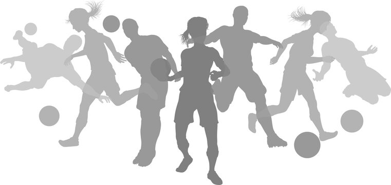 Silhouette soccer football player set. Active sports people healthy players fitness silhouettes concept.