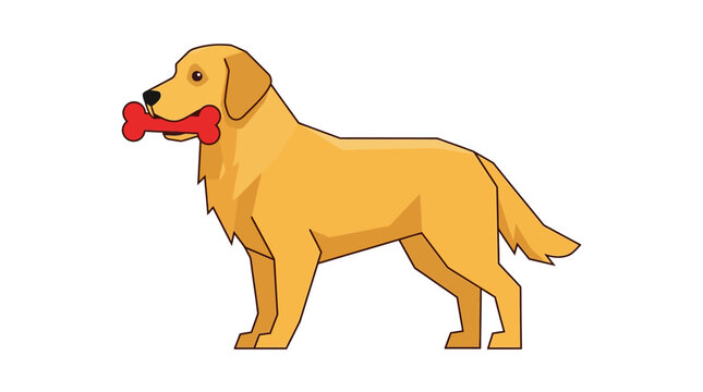 A loyal golden retriever holding a red dog bone pet animal vector illustration isolated on white background profile clipart graphic