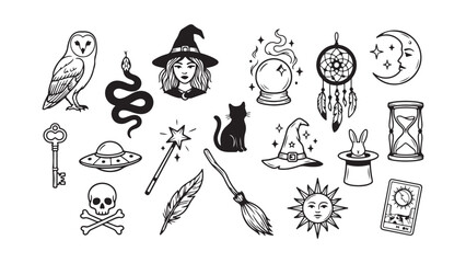 Fototapeta premium Mystical and Witchcraft Line Art Icon Set