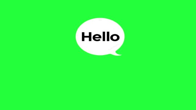 Animated speech bubble with hello text on green screen background 