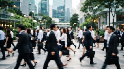 Fototapeta premium Blurred motion of business people walking in a city financial district