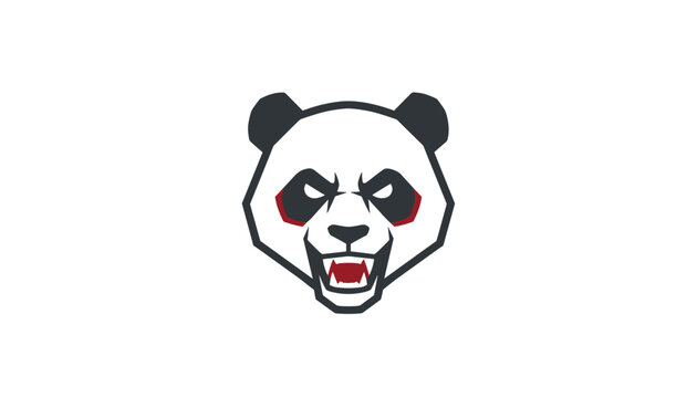 Fierce angry panda head logo design with red highlights, suitable for sports teams, gaming mascots, or apparel.
