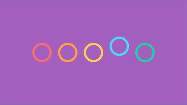 Colorful animated loading circles with bouncing motion on vibrant purple background, modern UI progress indicator for mobile application and video editing.