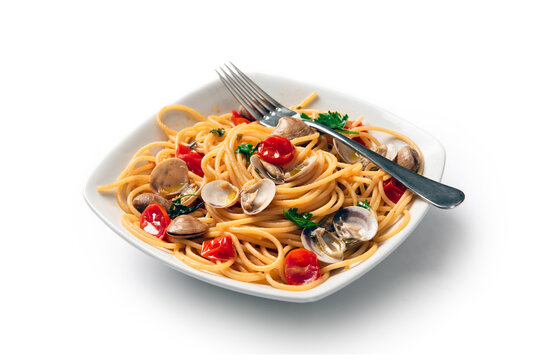 Spaghetti con vongole veraci, pomodorini e prezzemolo, Pasta Italiana 